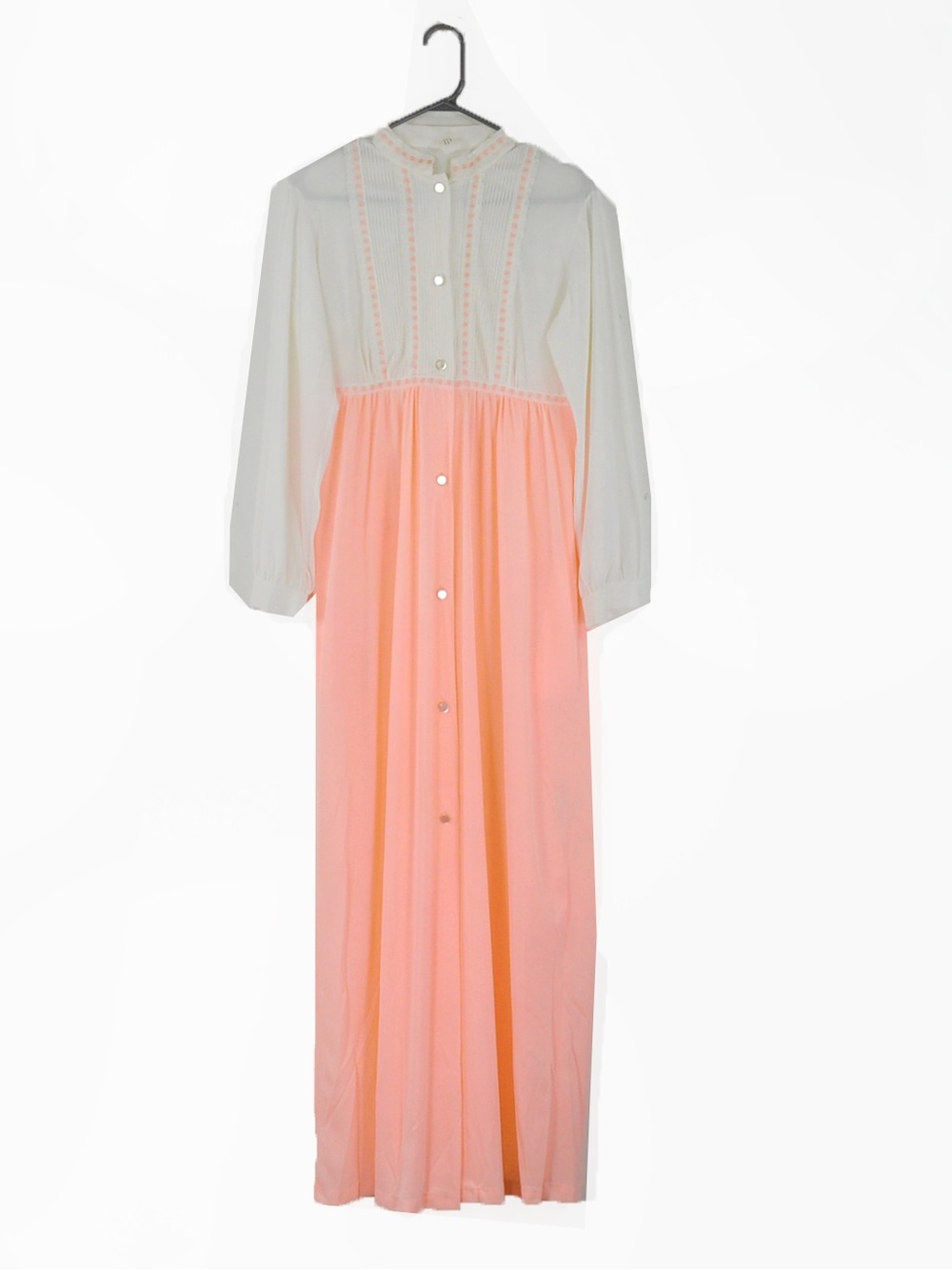Vintage 60s 70s White Peach Orange Pink Maxi Night Gown House Coat Robe